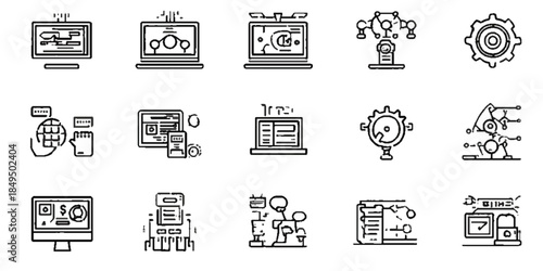 Abstract design with set of icons for web design .The minimalist style makes this icon set perfect for a wide range of digital and print applications, including websites, mobile apps, dashboards etc