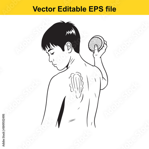  vector illustration of a man scratching his back with a back scratcher tool