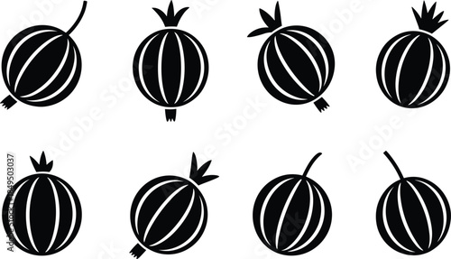 Black and white pomegranate with crowns and stems fruit