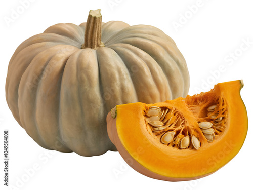 High-Quality Butternut Squash with One Slice Cut Open Showing Seeds and Flesh Isolated on Transparent Background