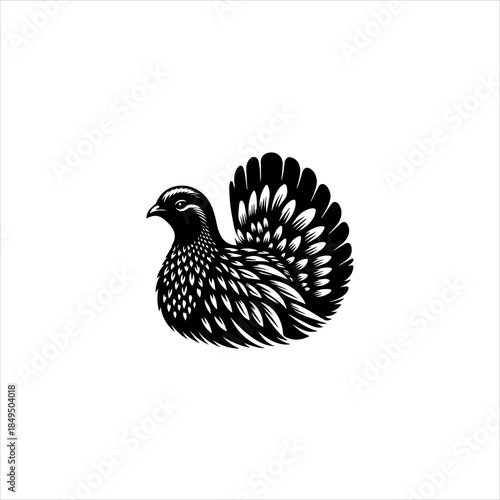 Grouse bird silhouette arranged as a clean black vector emblem design. Wildlife icon concept