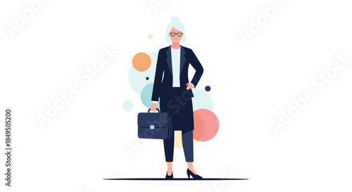 Confident senior businesswoman in a professional suit holding a briefcase, representing experience, leadership, and expertise.