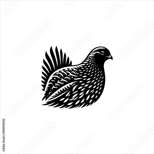 Grouse bird silhouette arranged as a clean black vector emblem design. Wildlife icon concept