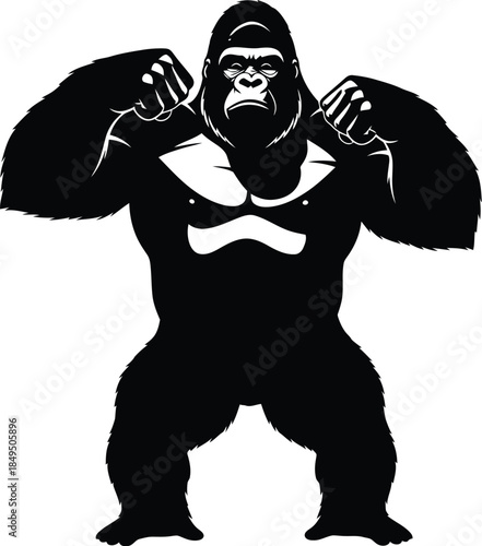 Silhouette of a gorilla mascot flexing muscles in a strong stance