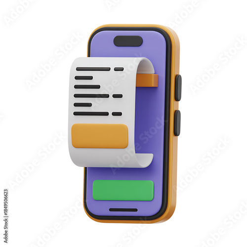 mobile payment receipt 3d icon isolated on transparent background