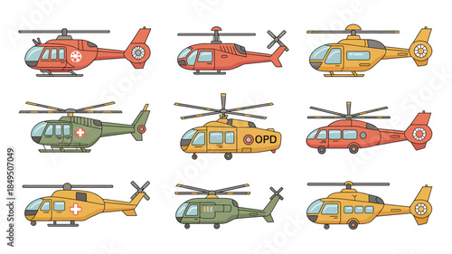 Helicopter Collection Aerial Transport Vector Set