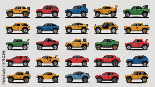 Colorful Cartoon Off-Road Vehicle Collection Pattern