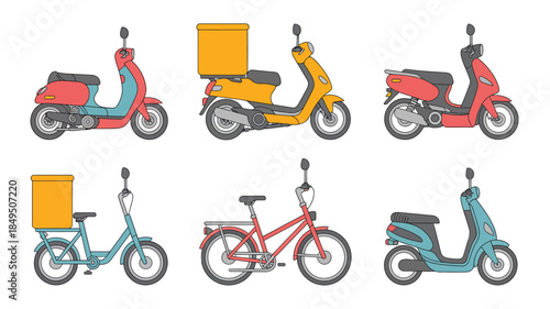Variety of Mopeds and Bicycles for Urban Transportation and Delivery Services