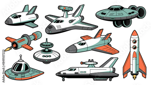 Retro Spacecraft Collection Vintage Sci-Fi Vehicles Set