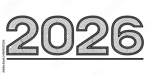 Modern 2026 typography design with decorative patterns and lines