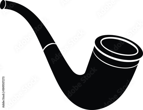 Black silhouette of a curved smoking pipe on white background