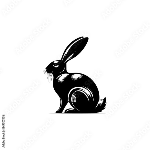 Rabbit silhouette displayed as a clean black vector emblem design. Animal icon concept