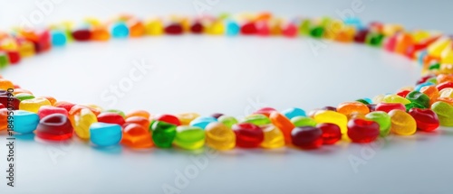 Colorful Candy Arrangement on a White Surface Ideal for Sweet Treat Themes and Bright, Playful Concepts