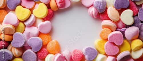 Colorful Heart-Shaped Candy in Various Shades and Textures for Sweet Celebrations and Romantic Moments