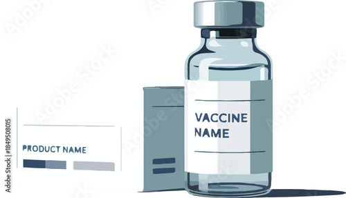 Vaccine vial and product box illustration for medical and healthcare concepts and pharmaceutical packaging design
