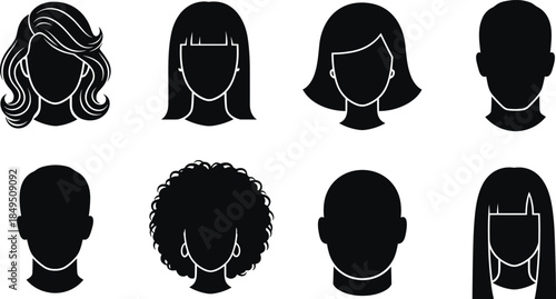 Abstract human face avatar silhouettes set, male and female head icons for user profiles, social media, identity, and minimalist vector design