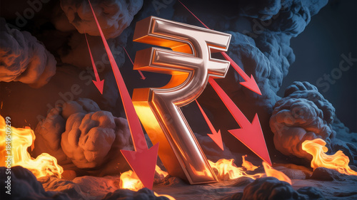 Falling Indian rupee concept