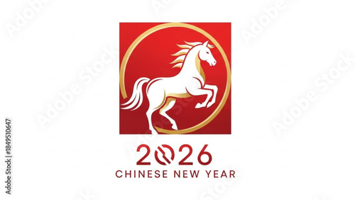 2026 chinese new year white horse icon with gold circle