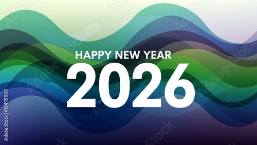 Vibrant New Year 2026 Celebration Background with Wave Pattern and Happy Wishes in White Text
