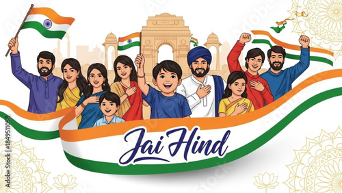 Vibrant Indian Family Celebrating Independence Day with Joy and Patriotism in Front of Iconic Landmark