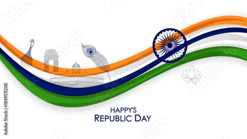 Vibrant India Republic Day Celebrations with Tricolor Flag and National Symbols