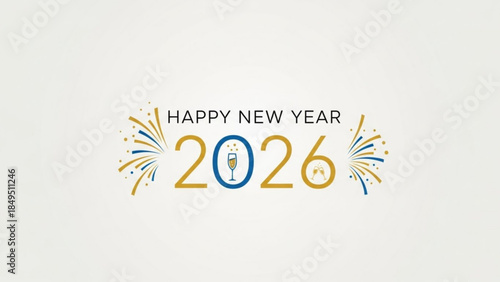Happy New Year 2026 Celebration Background with Fireworks and Colorful Text Design Elements