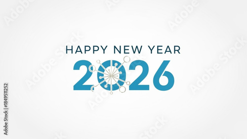 Happy New Year 2026 Celebration Background with Blue and White Design Elements and Typography
