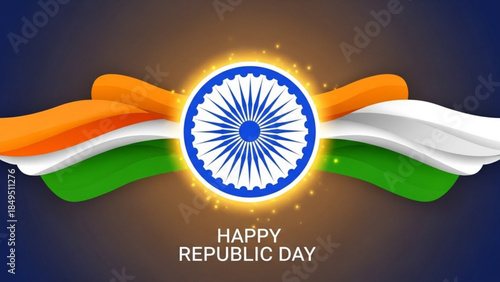 Happy Republic Day India Celebrations with Vibrant Tricolor Flag and Ashoka Chakra Symbol