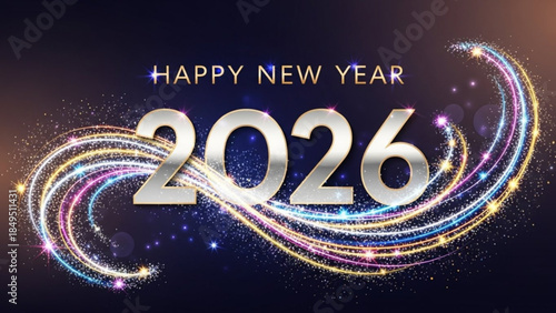 Happy New Year 2026 Celebration Background with Sparkling Lights and Glittering Effects