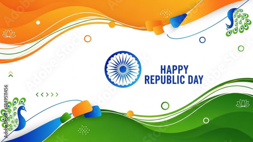 Vibrant India Republic Day Celebration Background with Peacocks and National Symbols