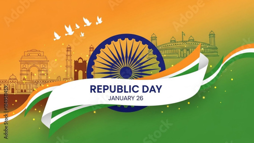 Celebrating Republic Day India January 26th with Patriotic Colors and Symbols of Freedom and Unity