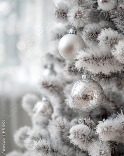 Elegant Christmas Tree Decorations with Frosted Branches and Shiny Ornaments for Cozy Winter Celebrations