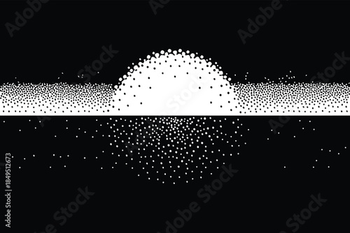 Minimalist Dithered Sunset over Horizon, Retro Pixel Art Landscape in Black and White