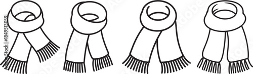 Set of Scarf Line Art Coloring Book Page Outline Illustration