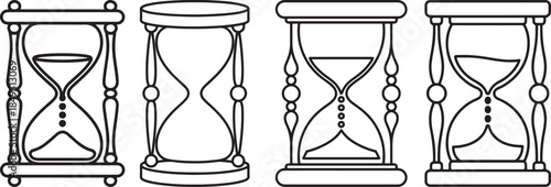 Set of Hourglass Line Art Coloring Book Page Outline Illustration