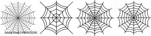 Set of Spider Web Line Art Coloring Book Page Outline Illustration