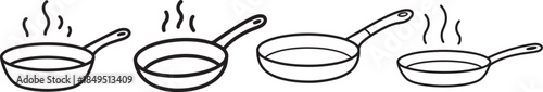Set of Frying Pan Line Art Coloring Book Page Outline Illustration