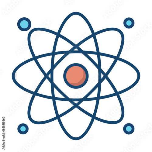 A glowing atomic structure with a central nucleus and orbiting electrons.