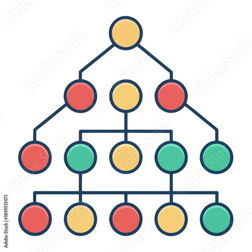 A hierarchical tree diagram with colorful nodes illustrating connections.