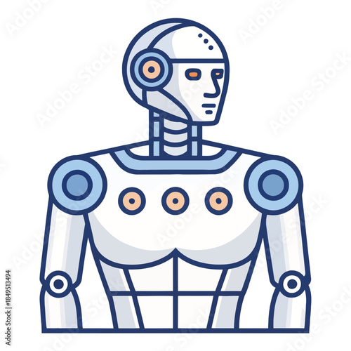 A modern humanoid robot with sleek design and blue accents.