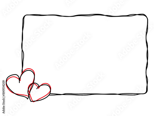 手描きハート付きのゆる線フレーム
