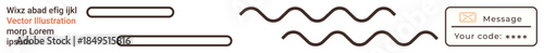 Online chatting, secure communication, digital interface design, messaging services, data encryption, text processing. Minimalist graphic wavy lines, text and secure code box. Online chatting
