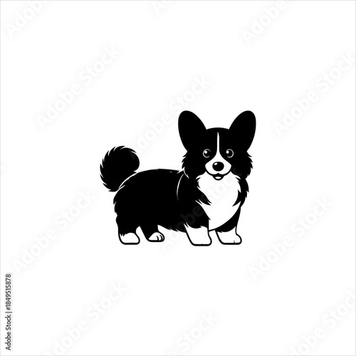 Corgi dog silhouette formed into a clean black vector emblem design. Pet icon concept