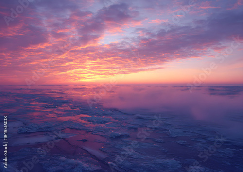 Misty Sunrise Over the Ocean
