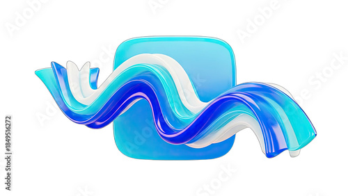 Abstract Blue Wave Flowing Around Square Shape on White