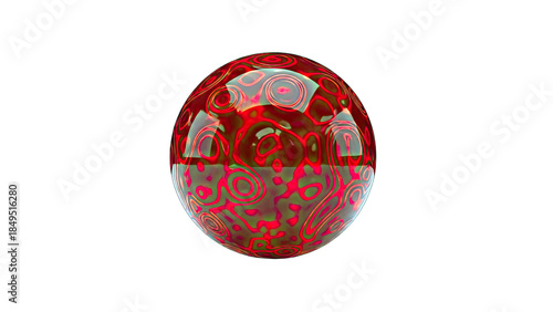 Abstract Red Sphere with Swirls on White Background