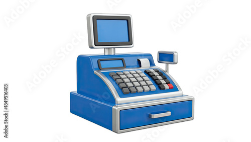 Blue Cash Register Isolated on White Background