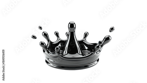 Black Liquid Crown Splash on White Background