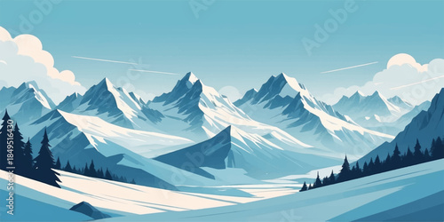 Minimal vector mountain landscape with layered peaks and modern flat design illustration