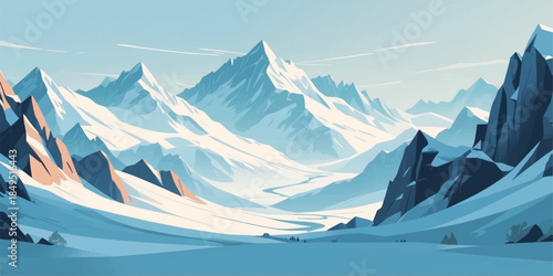 Abstract alpine mountain scenery in clean vector style with smooth gradient tones